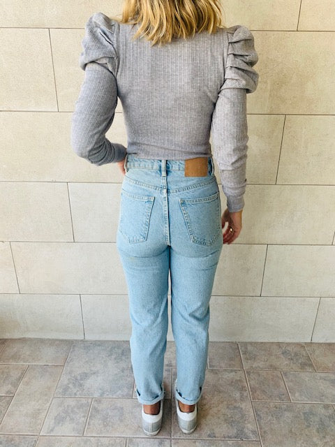 Grey Ribbed Feather Knit