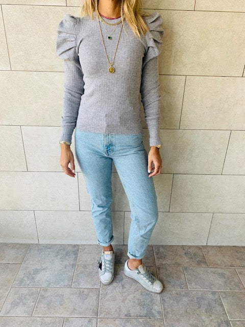 Grey Ribbed Feather Knit