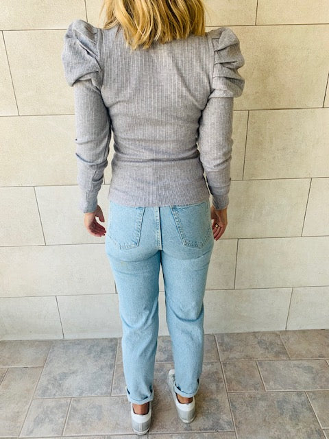 Grey Ribbed Feather Knit