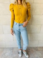 Mustard Ribbed Feather Knit