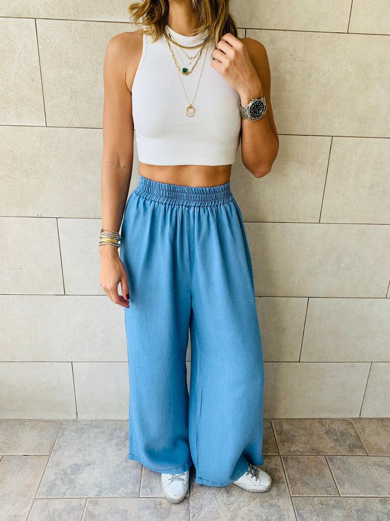 White & Blue Crew Neck Crop Set