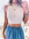 White & Blue Crew Neck Crop Set