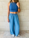 White & Blue Crew Neck Crop Set