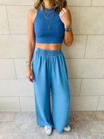 White & Blue Crew Neck Crop Set