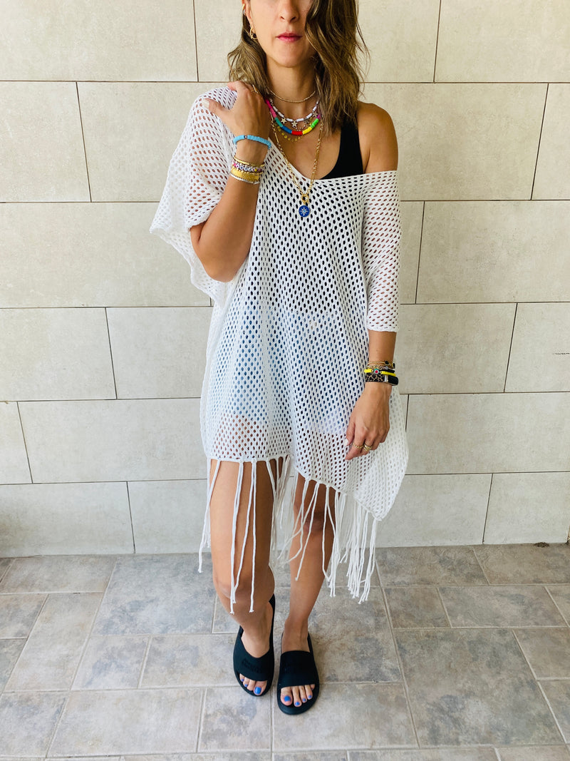 White Fringe Coverup