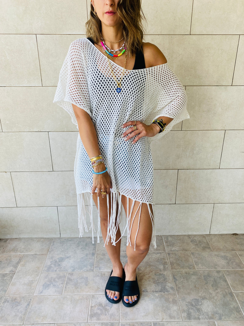 White Fringe Coverup