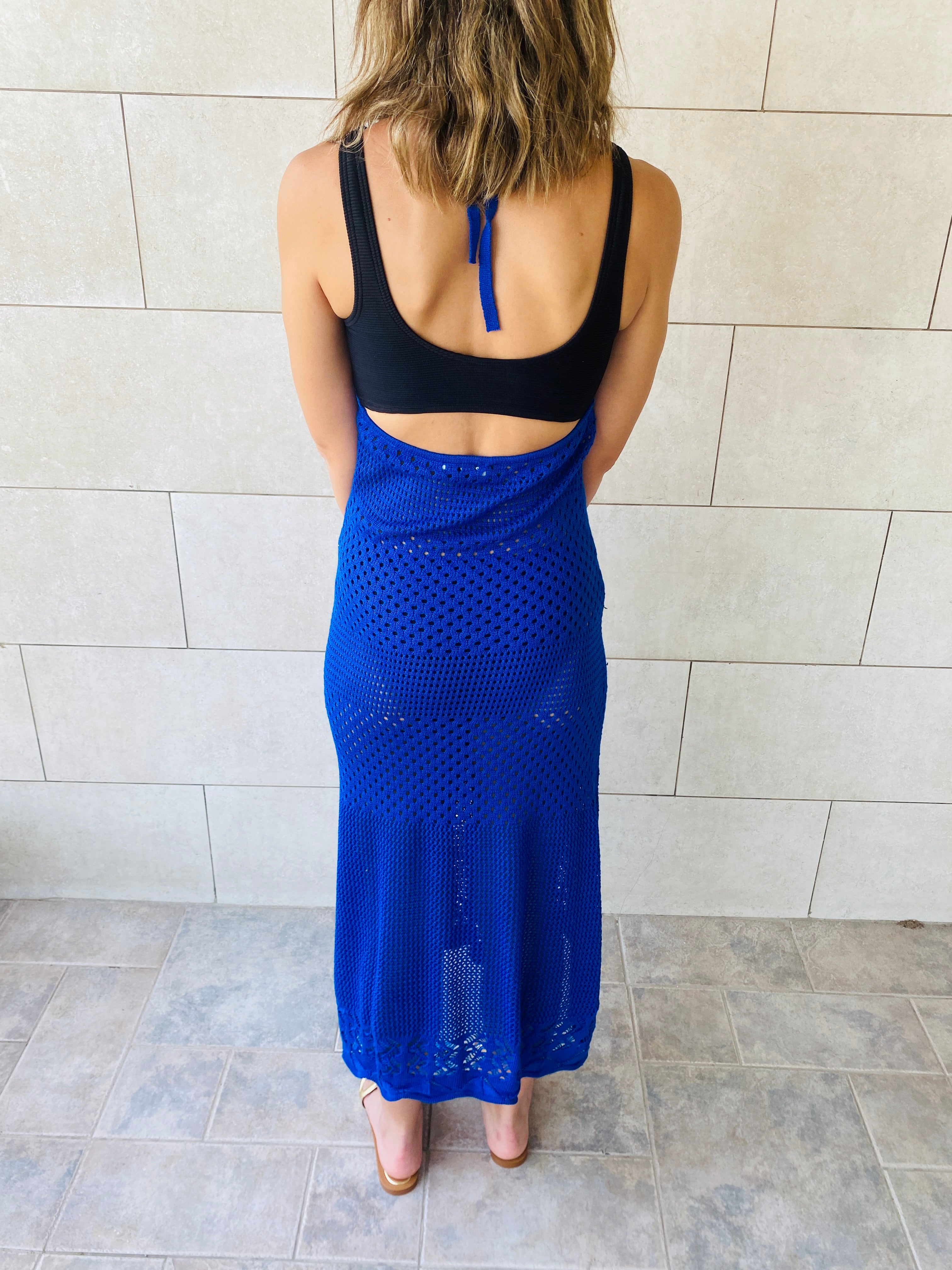 Blue Midi Tie Back Dress