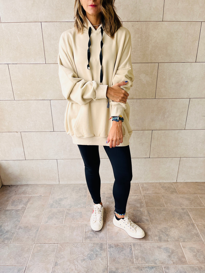 Beige Frillu Oversized Hoodie