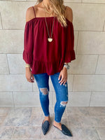Burgundy Cold Shoulder Top
