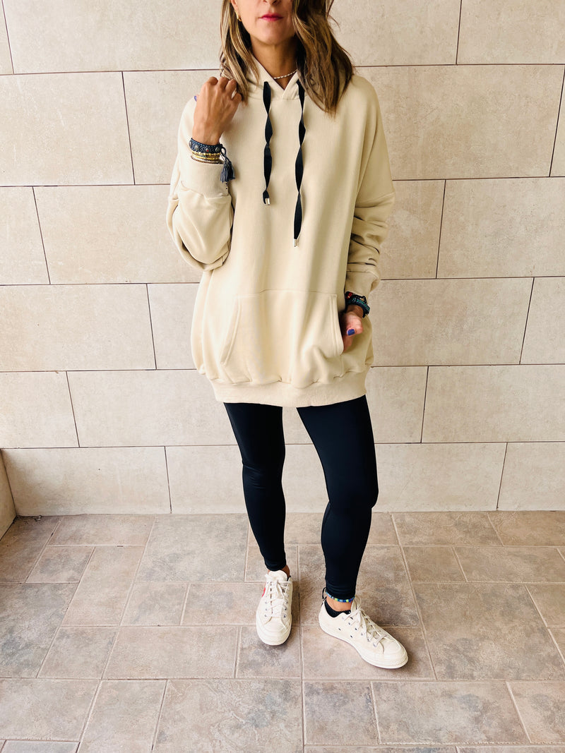 Beige Frillu Oversized Hoodie