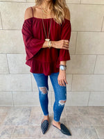 Burgundy Cold Shoulder Top