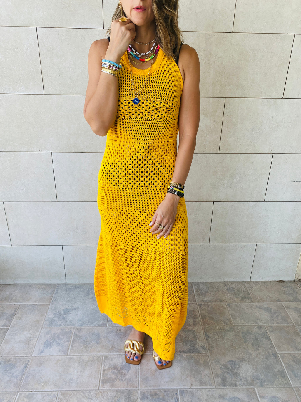 Yellow Midi Tie Back Dress