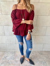 Burgundy Cold Shoulder Top