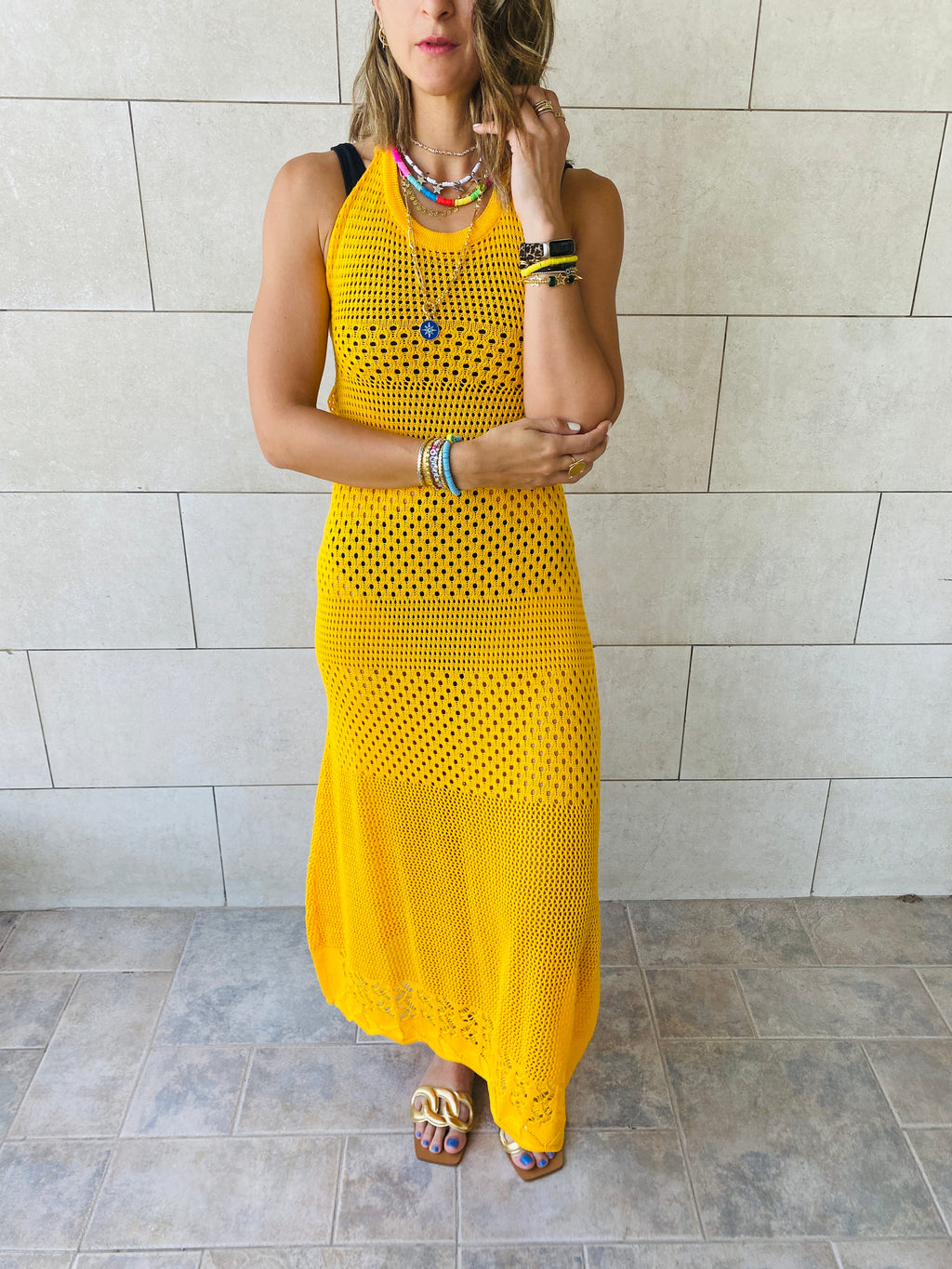 Yellow Midi Tie Back Dress