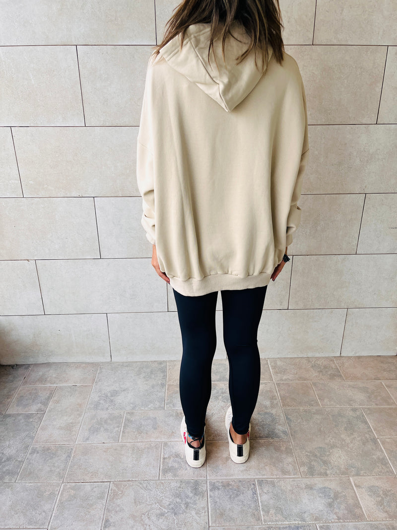 Beige Frillu Oversized Hoodie