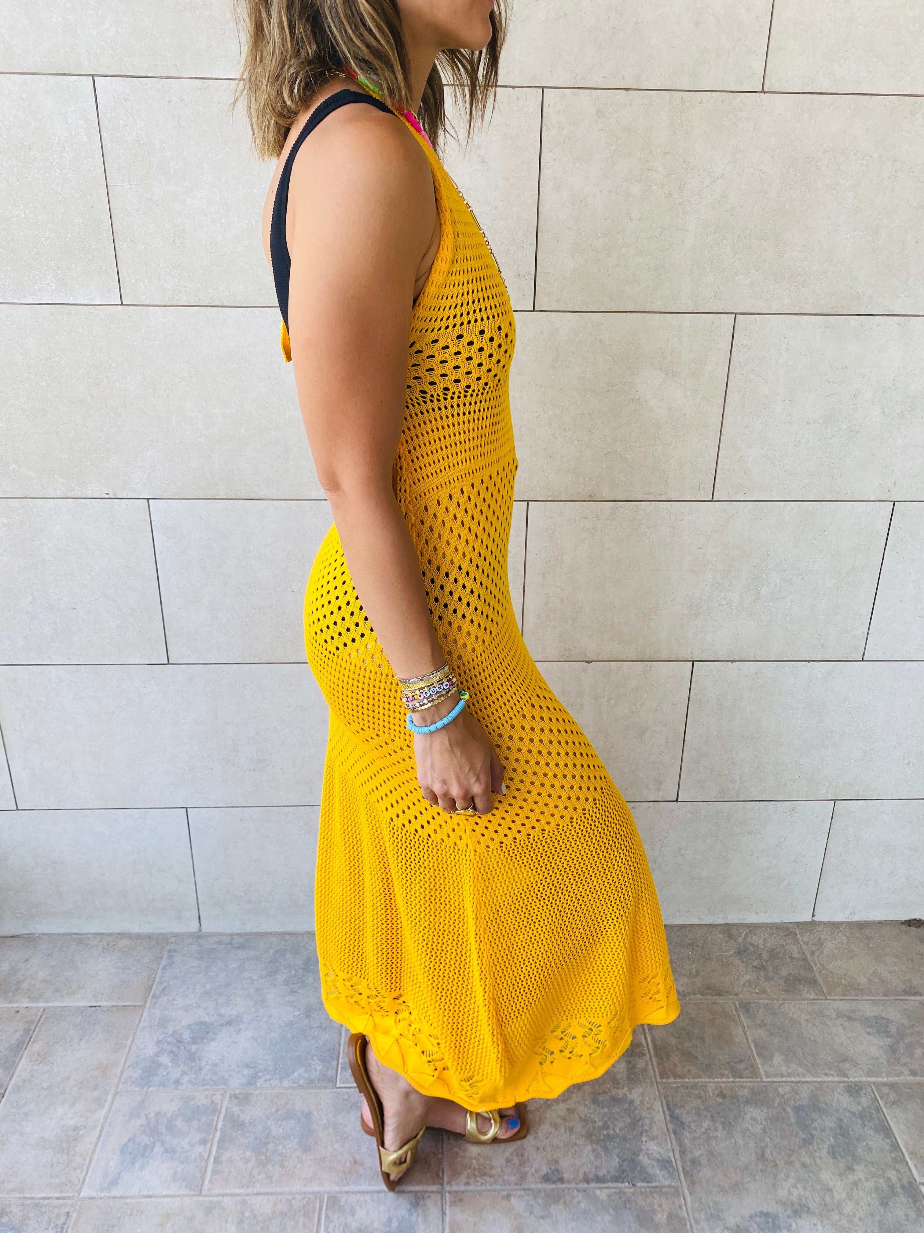 Yellow Midi Tie Back Dress