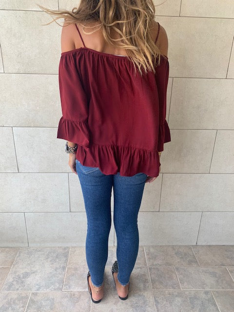 Burgundy Cold Shoulder Top