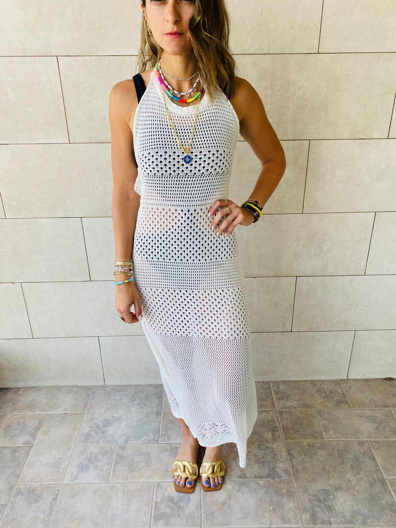 White Midi Tie Back Dress