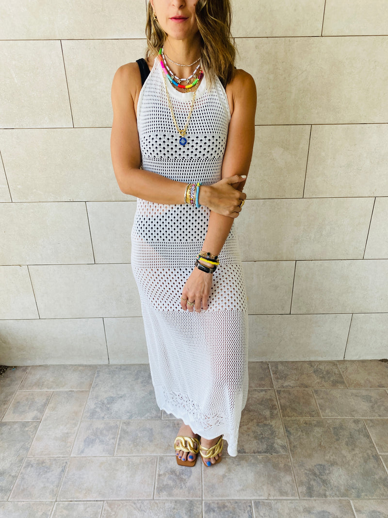 White Midi Tie Back Dress