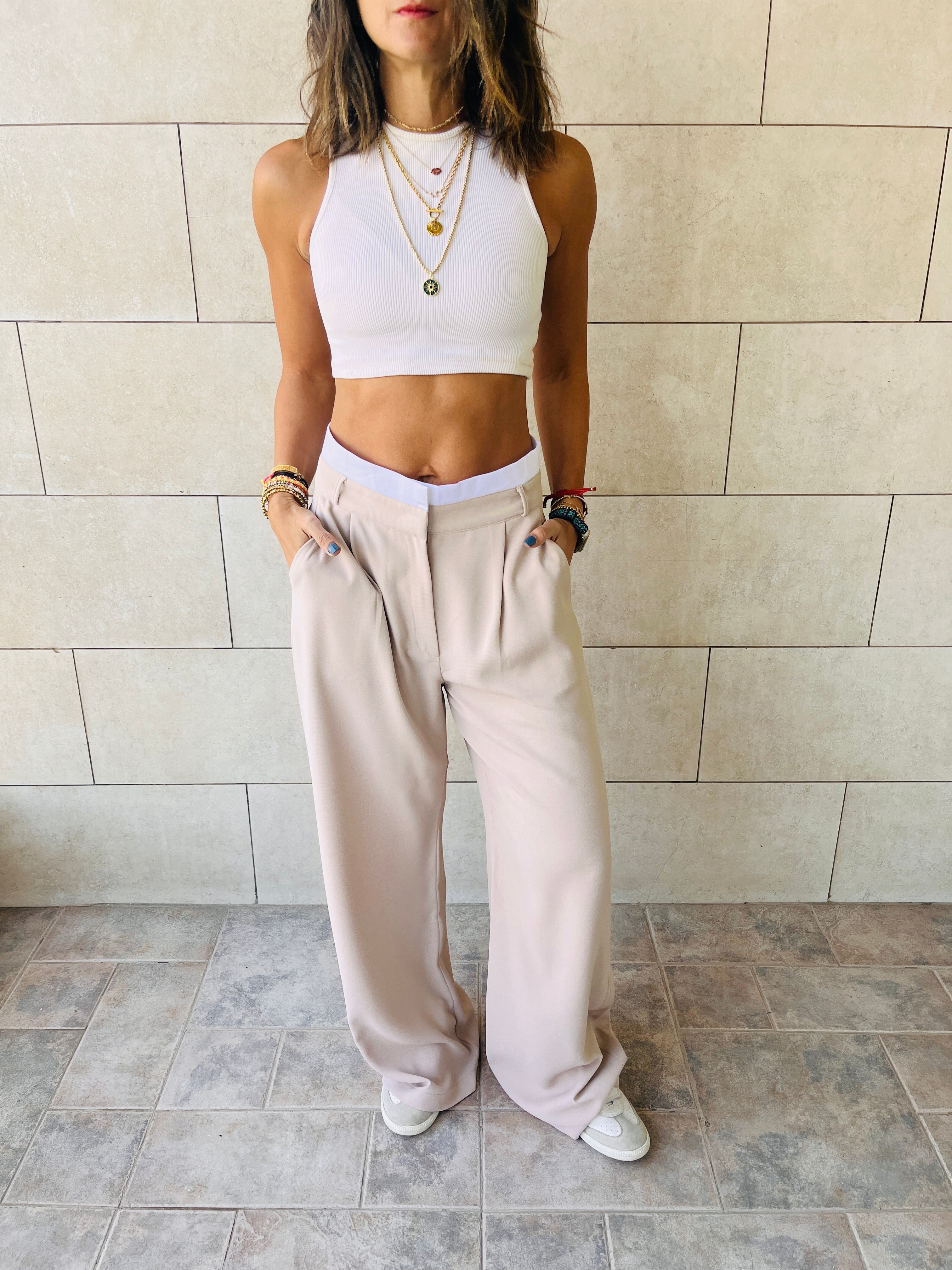 Beige Reversed Lowrise Pants