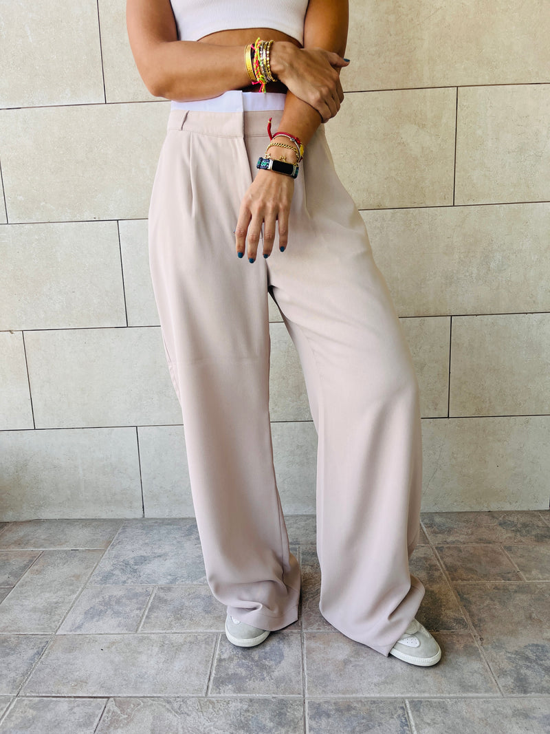 Beige Reversed Lowrise Pants