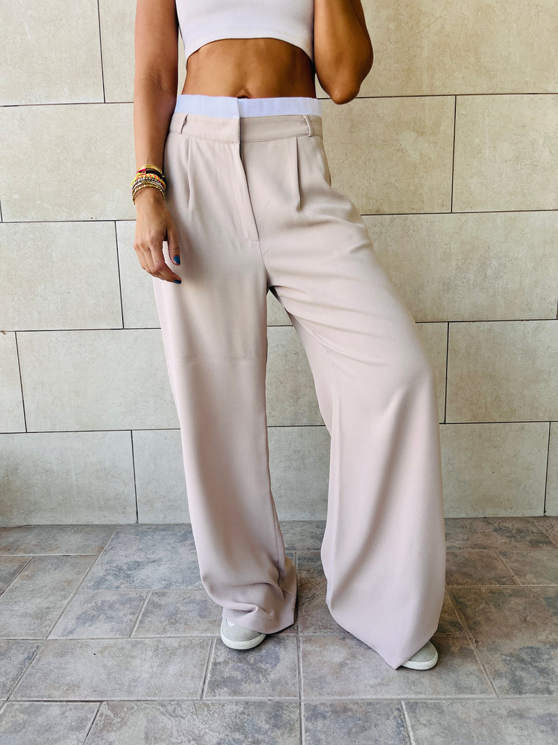 Beige Reversed Lowrise Pants