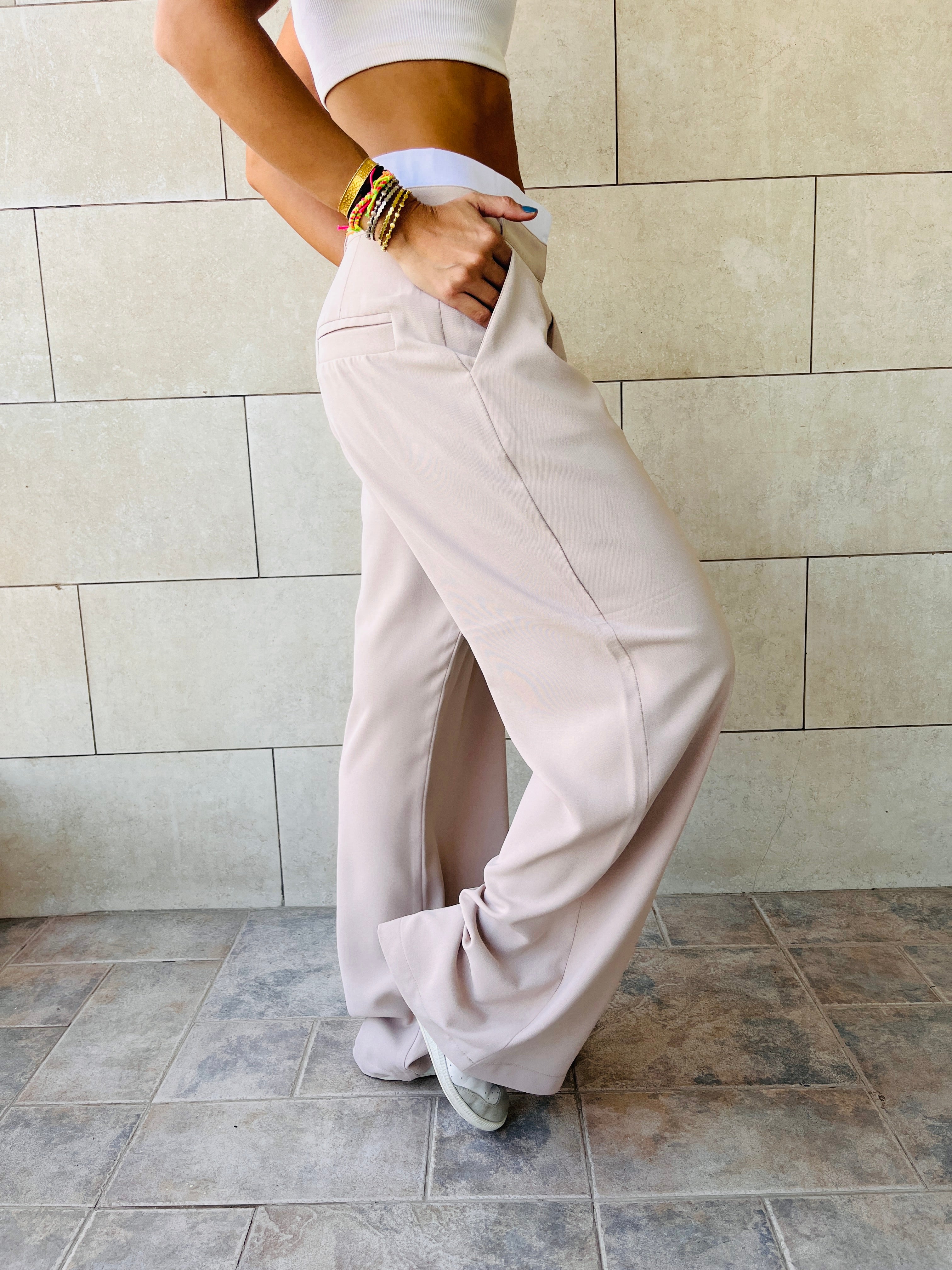 Beige Reversed Lowrise Pants