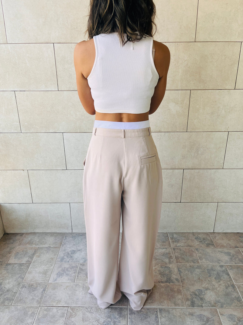 Beige Reversed Lowrise Pants