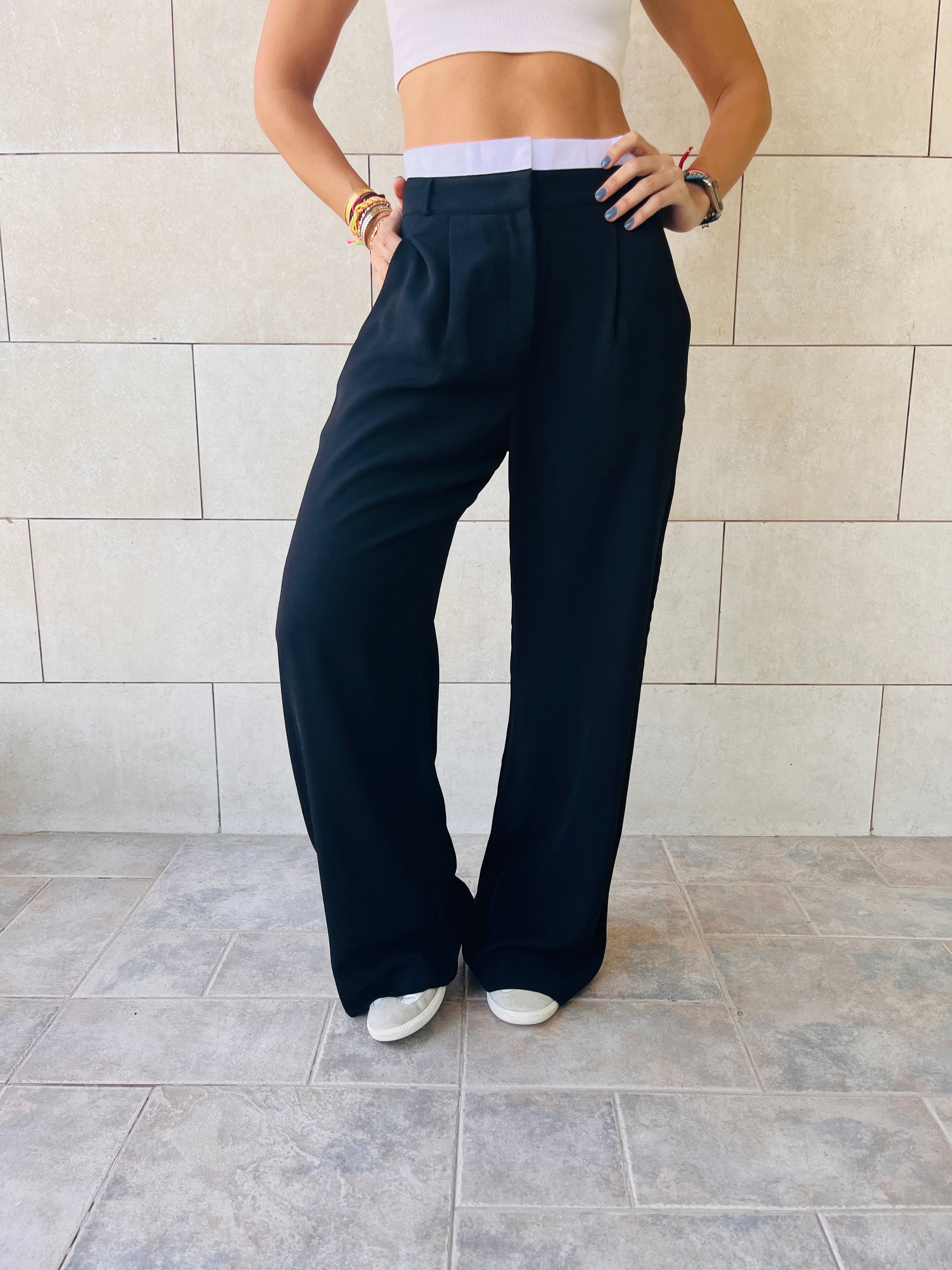 Black Reversed Lowrise Pants