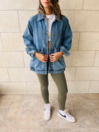 Blue Exaggerated Double Pocket Denim Jacket
