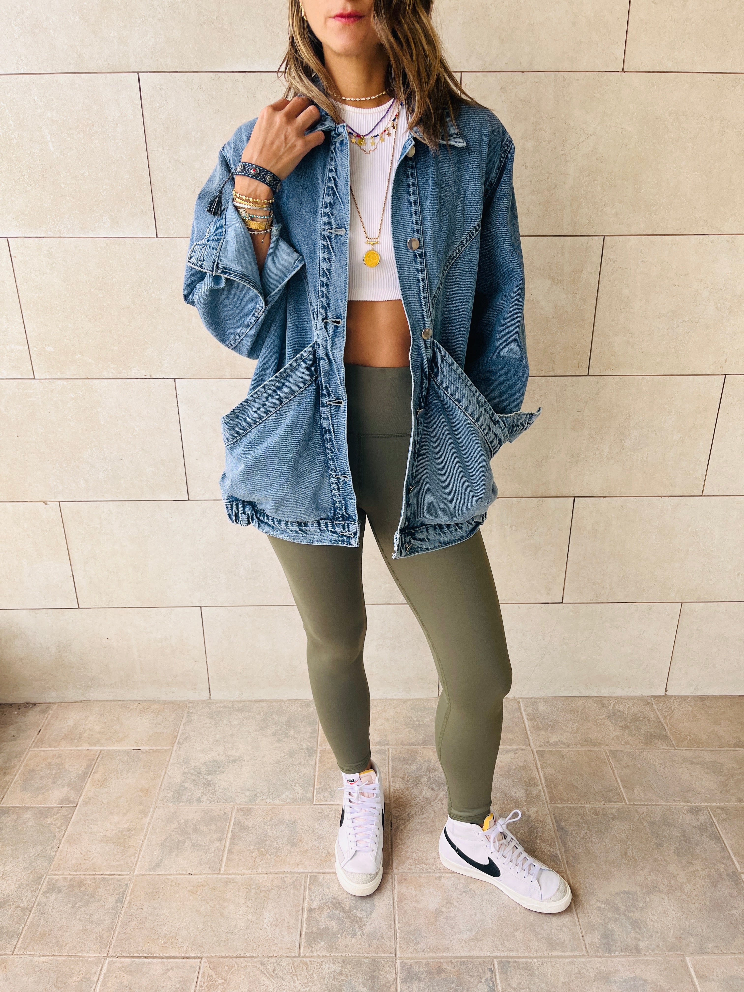 Blue Exaggerated Double Pocket Denim Jacket