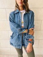 Blue Exaggerated Double Pocket Denim Jacket