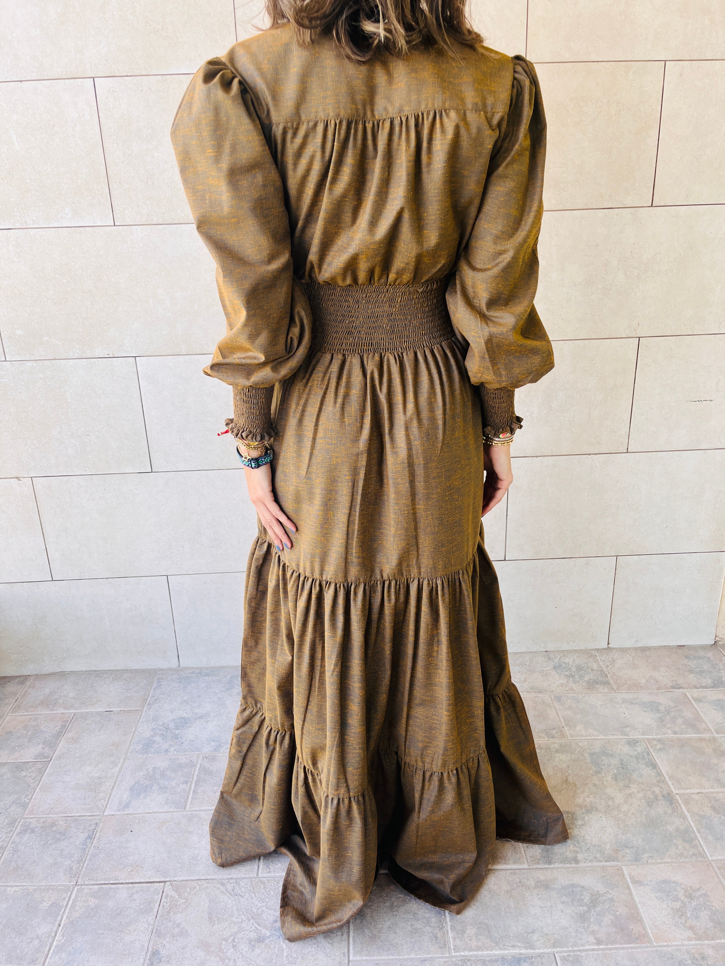 Brown Cottage Linen Dress