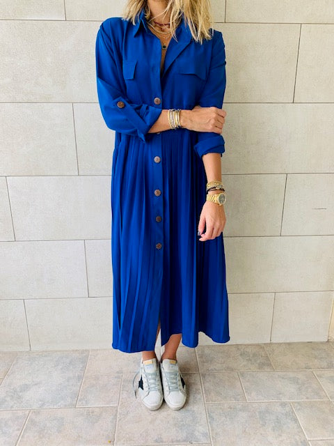 Blue Aria Plisse Dress