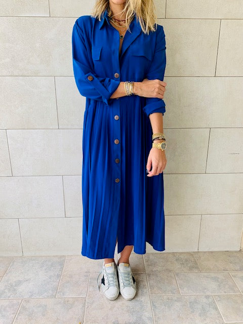 Blue Aria Plisse Dress