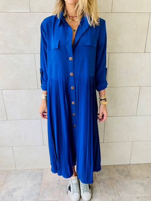 Blue Aria Plisse Dress
