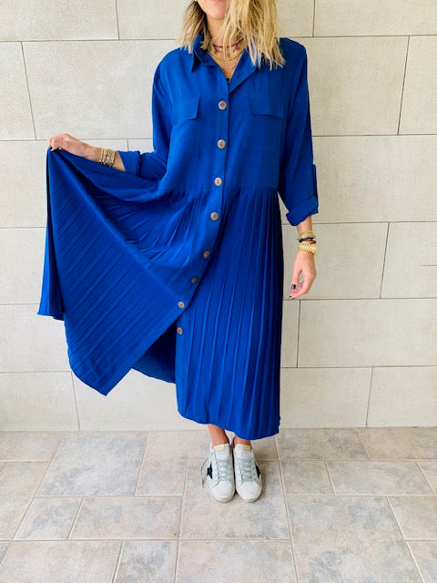 Blue Aria Plisse Dress