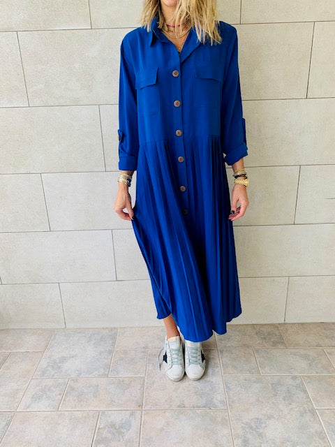 Blue Aria Plisse Dress
