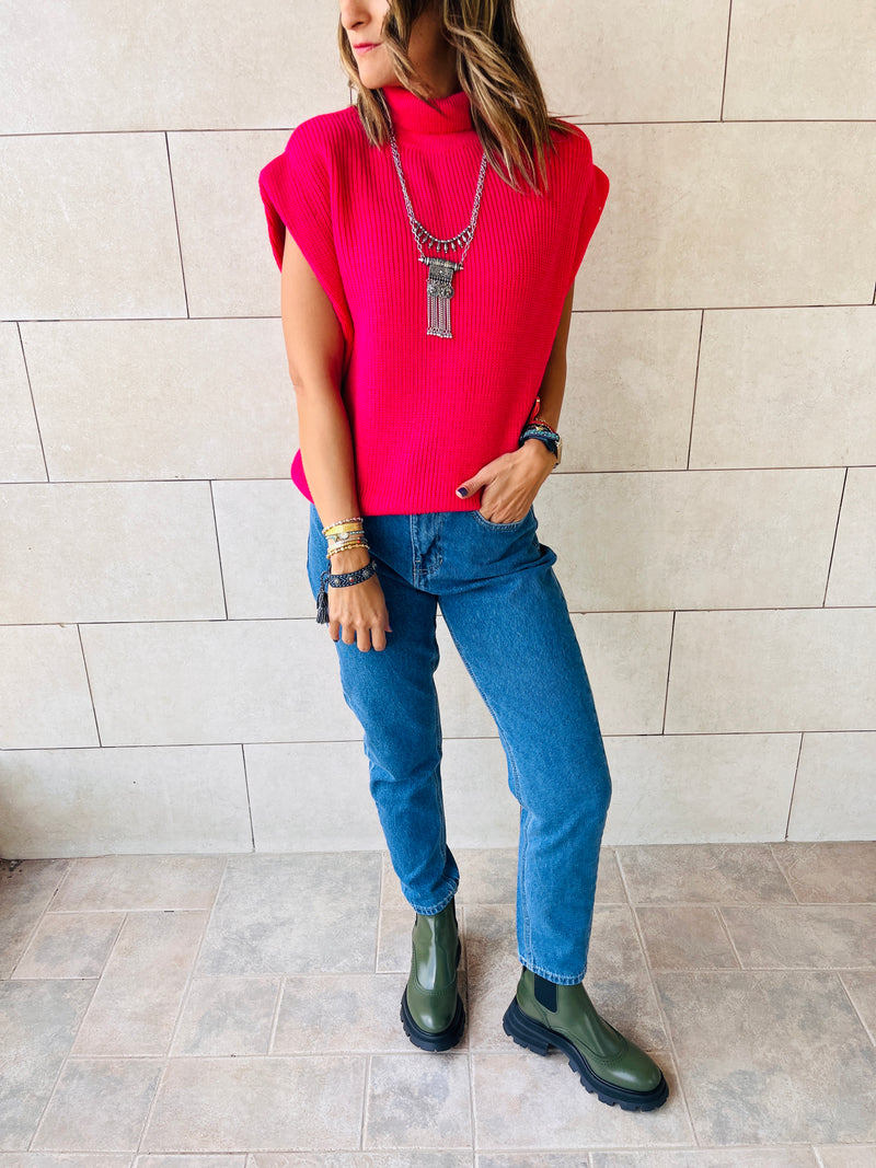 Fuchsia Sleeveless Knit Vest