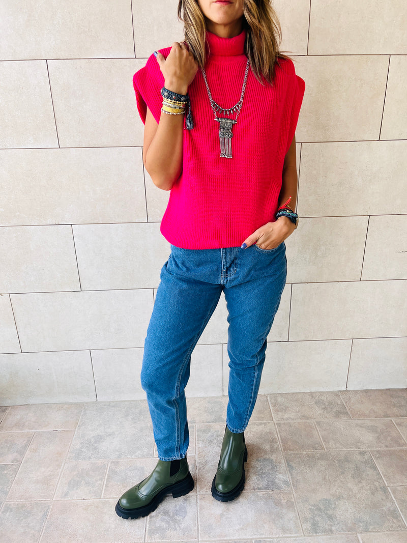 Fuchsia Sleeveless Knit Vest