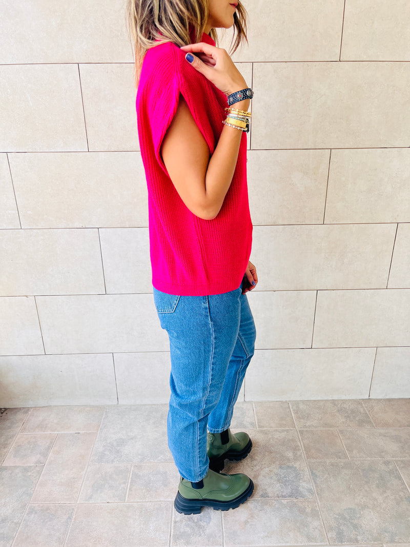Fuchsia Sleeveless Knit Vest