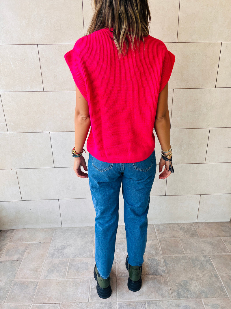 Fuchsia Sleeveless Knit Vest