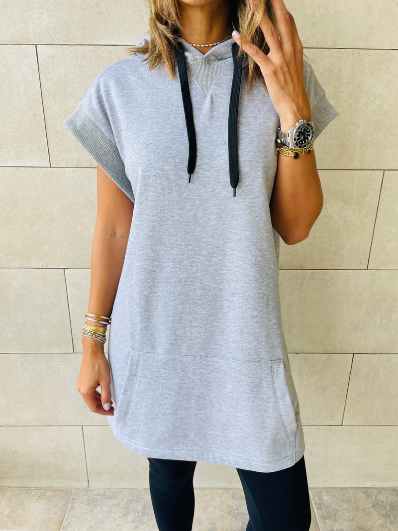 Grey Short Sleeve Hoodie
