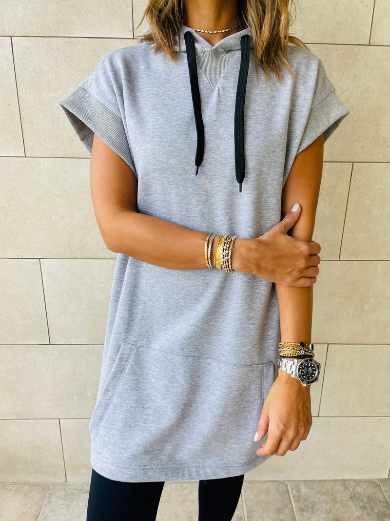 Grey Short Sleeve Hoodie