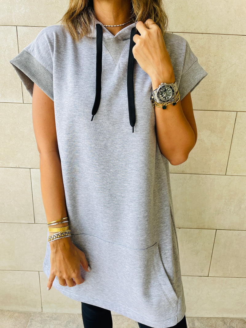 Grey Short Sleeve Hoodie