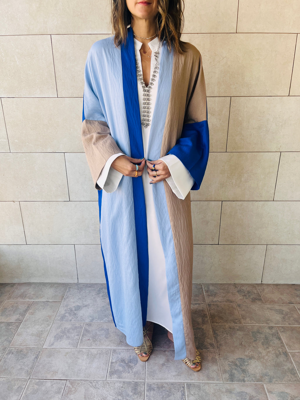 Blue Cubist Colorblock Kimono