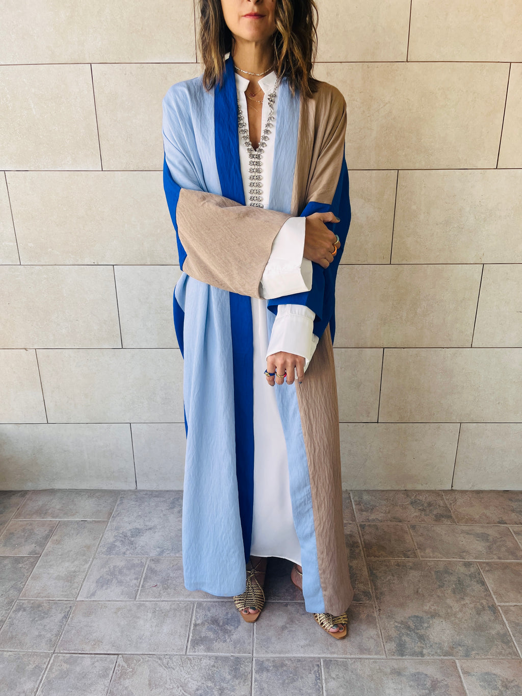 Blue Cubist Colorblock Kimono