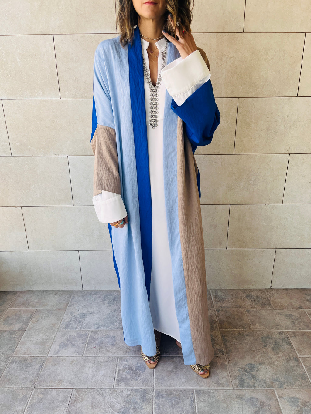 Blue Cubist Colorblock Kimono