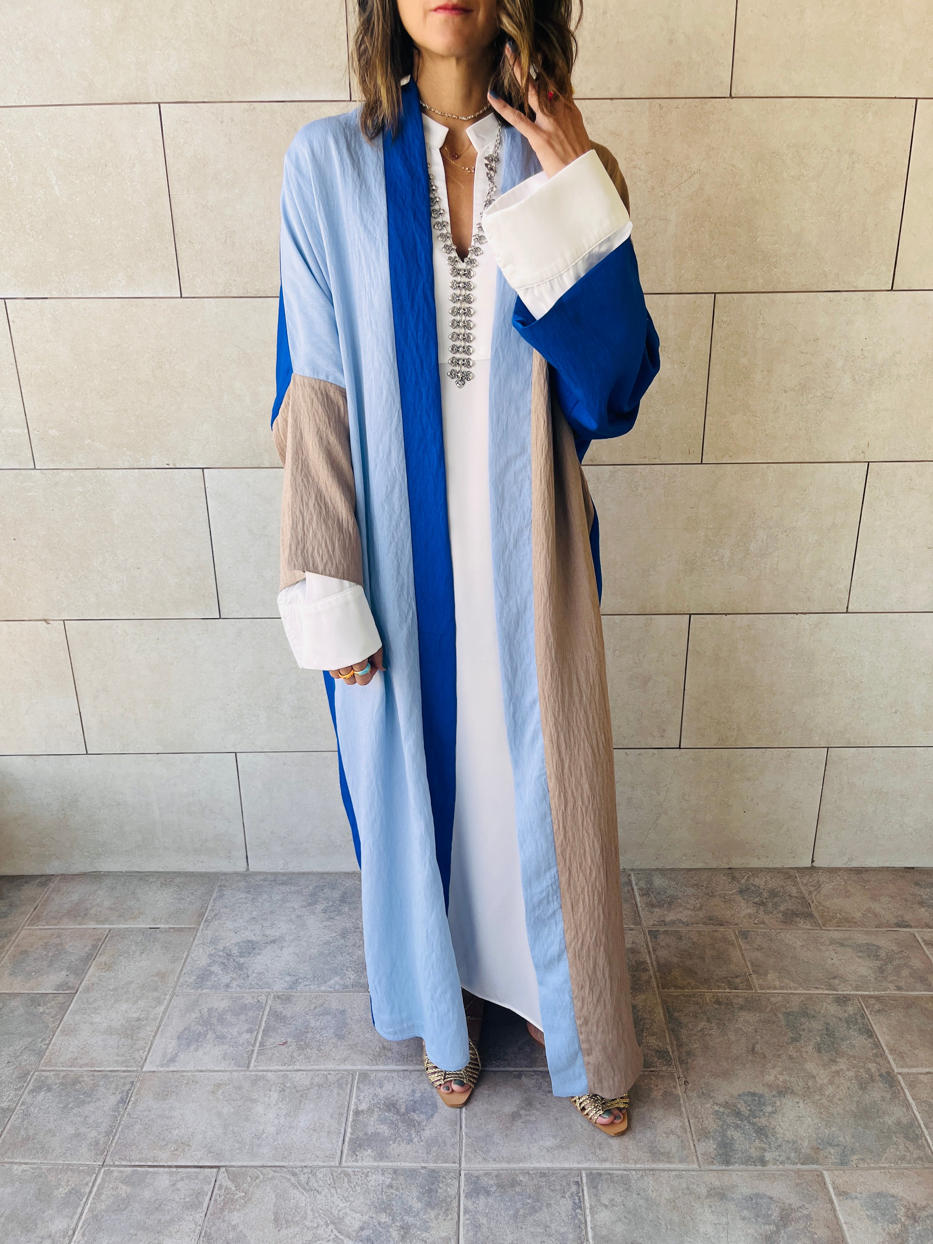 Blue Cubist Colorblock Kimono