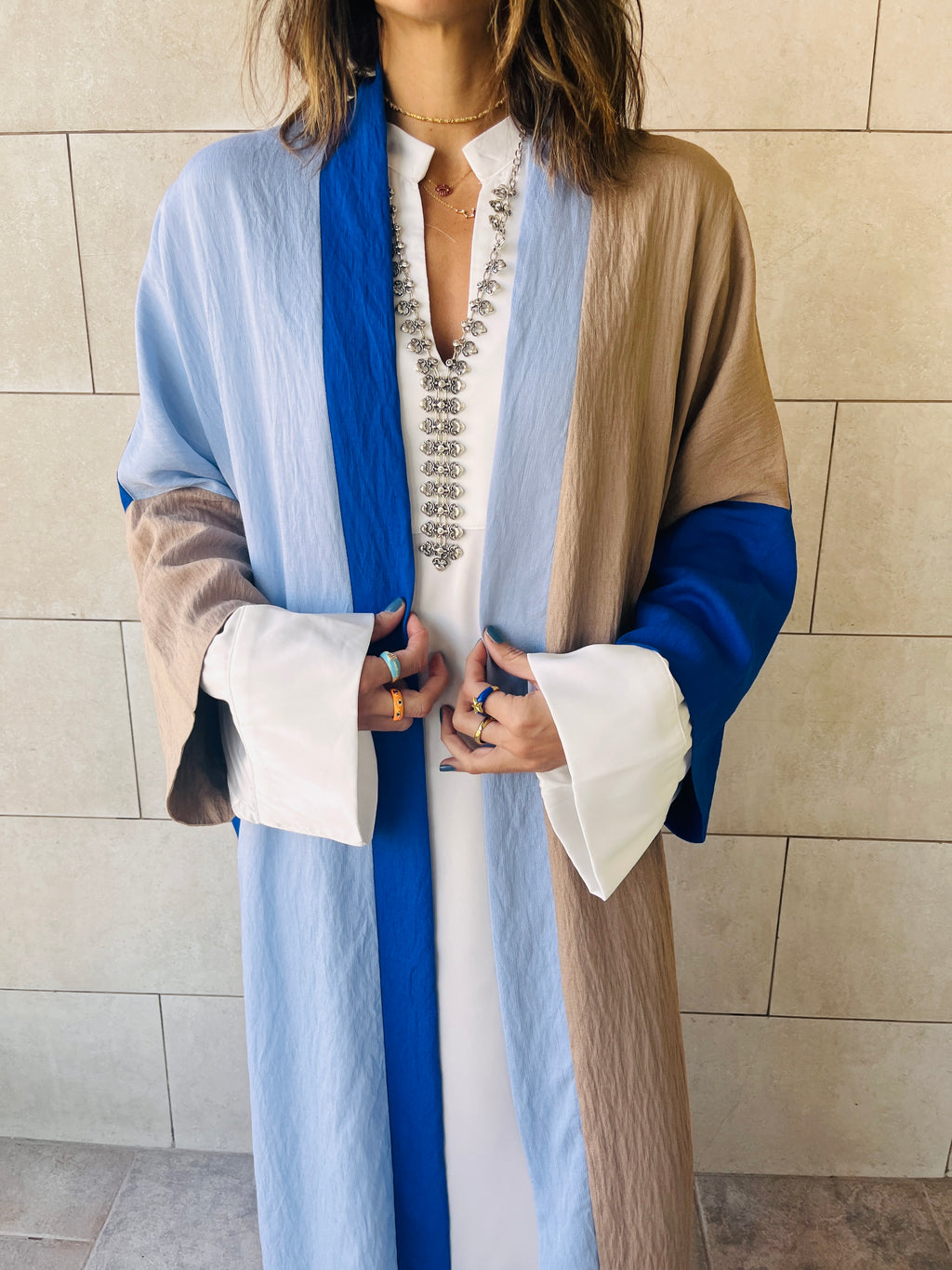 Blue Cubist Colorblock Kimono